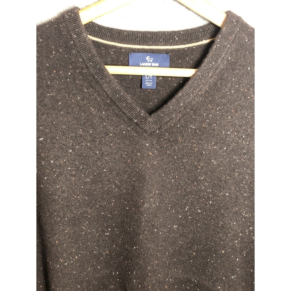Lands End Sweater Mens Large Tall Brown Donegal Flecked 100% Cashmere Classic